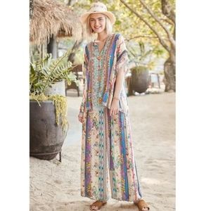 Johnny Was Farrah Floral Tie Front Wide Leg Georgette Pants